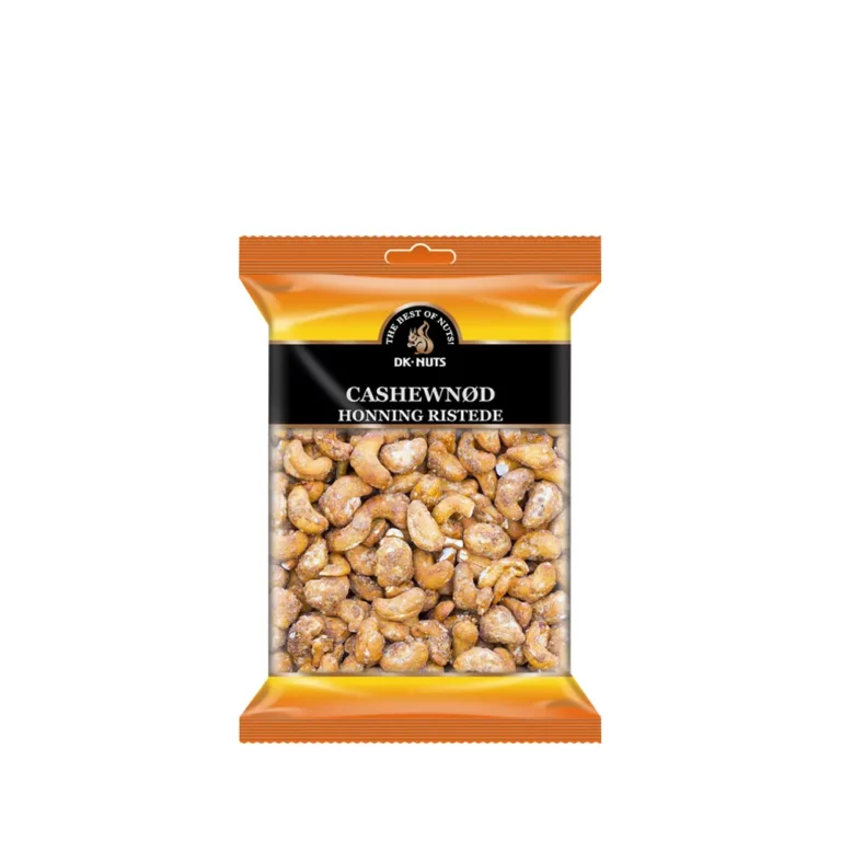 Honningristede cashewnødder i pose