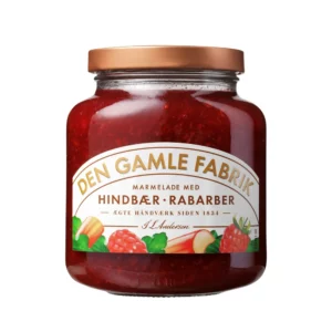 Hindbær rabarber marmelade i glas