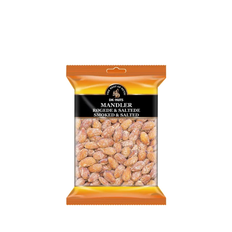 Røgede og saltede mandler i pose 250 g