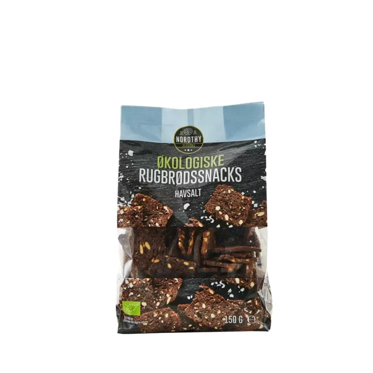 Økologiske rugbrødssnacks med havsalt i pose 150 g